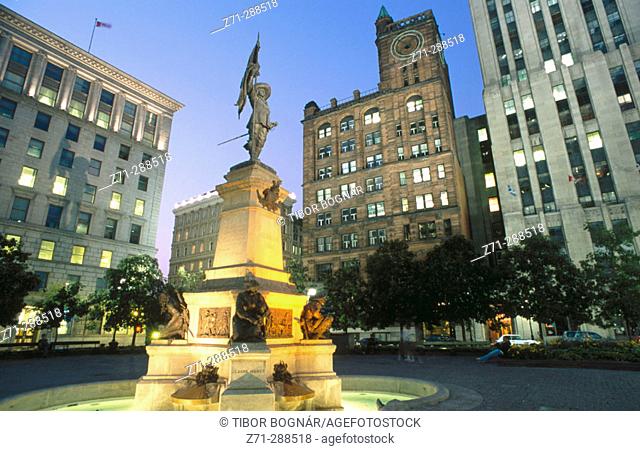 Place d'Armes and statue of Champlain. Montreal. Quebec. Canada