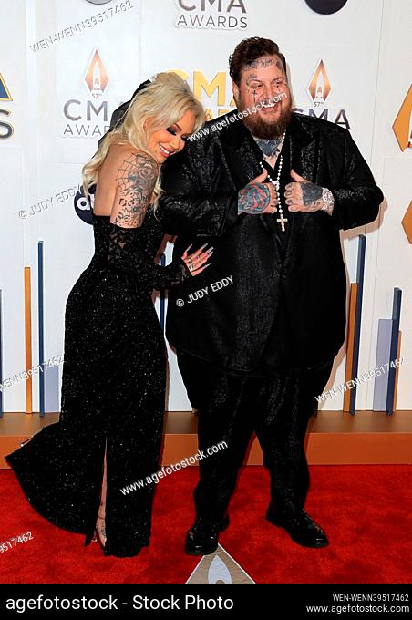 The 2023 CMA Awards at Bridgestone Arena in Nashville Tennessee, Red Carpet Arrivals. Featuring: Bunnie Xo, Jelly Roll Where: Nashville, Tennessee