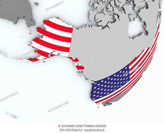 USA on political globe with flag. 3D illustration