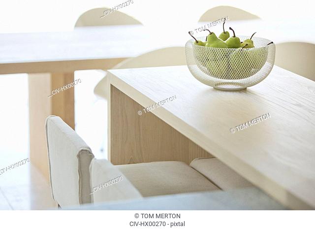Pears in bowl on modern table