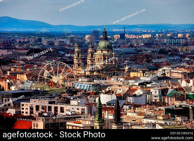 Budapest, capital city of Hungary cityscape with St. Stephen's Basilica and Ferris Wheel