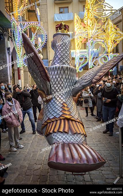 The Valls Eagle in the Procession of the 2022 Valls Decennial Festival, in honor of the Virgin of the Candlemas in Valls (Tarragona, Catalonia, Spain)