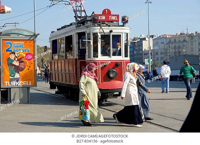 The old tramway at Taksim Square Istanbul Turkey