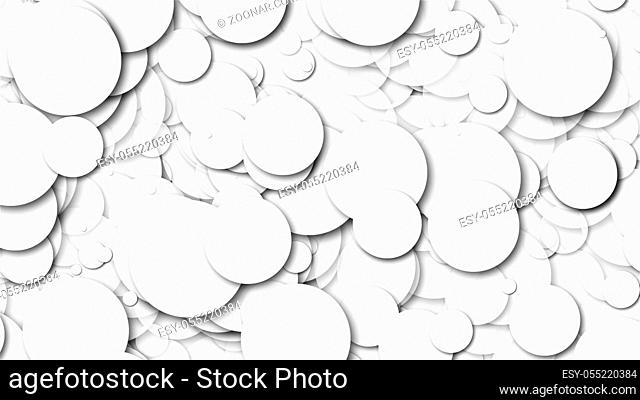 Many white chaotic round particles, computer generated abstract background, 3D rendering background