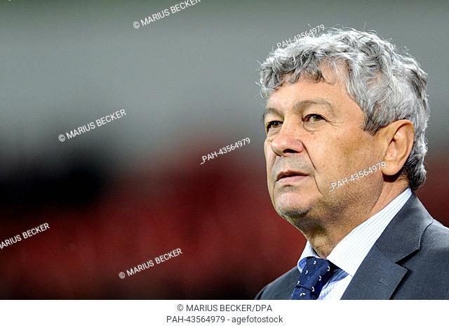 Shakhtar Donetsk's head coach Mircea Lucescu stands on the sideline prior to the Champions League group A match between Bayer 04 Leverkusen and FC Shakhtar...