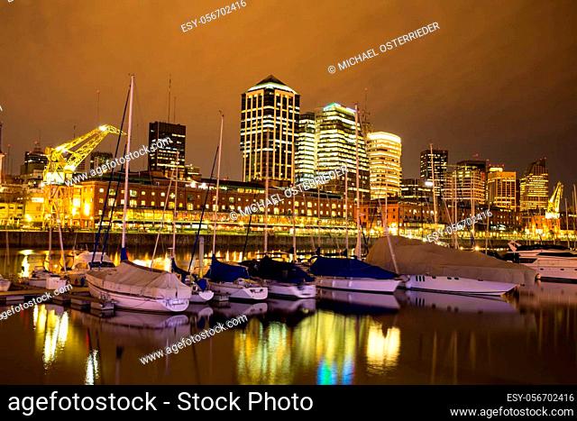 View of Puerto Madero dock in Buenos Aires, Argentina at night