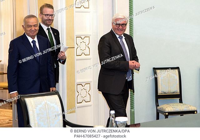 German foreign minister Frank-Walter Steinmeier (R) meets Uzbekistan's President Islam Karimov (L) in Tashkent, Uzbekistan, 30 March 2016