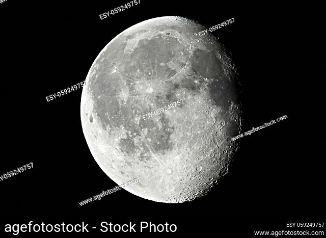 the Moon detailed shot taken at 1600mm focal length. Wanin gibbous phase