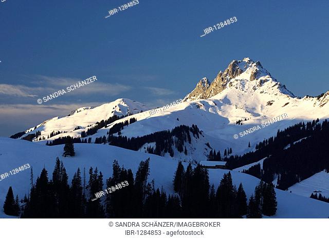 Mt Gastlosen in winter, before sunrise, Switzerland, Europe