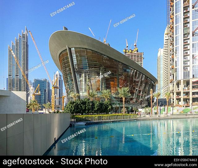 City view including the Dubai Opera in Dubai, the most populous city in the United Arab Emirates
