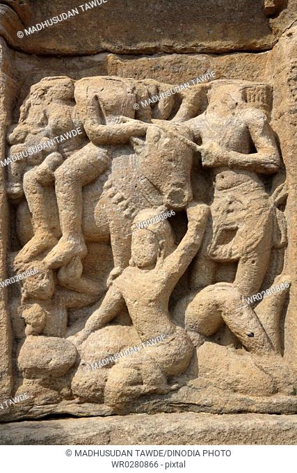 Sculpture at Papanatha Temple , Pattadakal , UNESCO World Heritage Site , Built In 800 A.D. , Bagalkot , Karnataka , India
