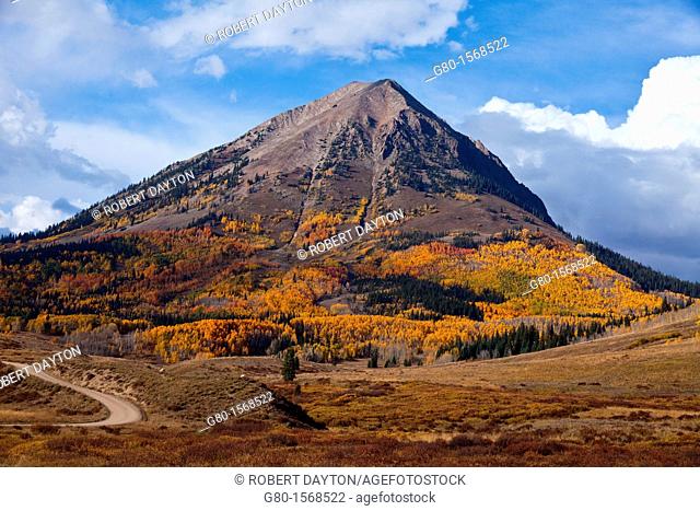 Gothic Mountain is visible from Washington Gulch Road near Crested Butte, Colorado