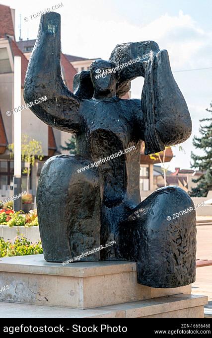 TARGU MURES, TRANSYLVANIA/ROMANIA - SEPTEMBER 17 : Modern Sculpture outside the National Theatre in Targu Mures Transylvania Romania on September 17, 2018