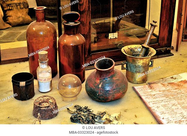 Spain, Galicia, medieval implements of the monastery chemist's shop of the monastery of Samos