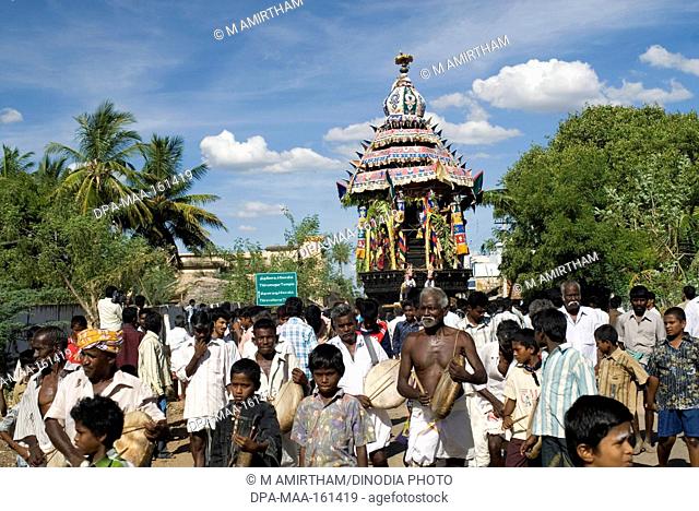 Chariot festival in Kaalamegha Perumal temple at Thirumogur near Madurai ; Tamil Nadu ; India