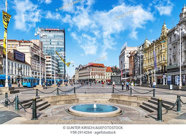 The Ban Jelacic square is the central square of the Croatian capital. It is located in the lower town (Donji grad) from Zagreb, Croatia, Europe