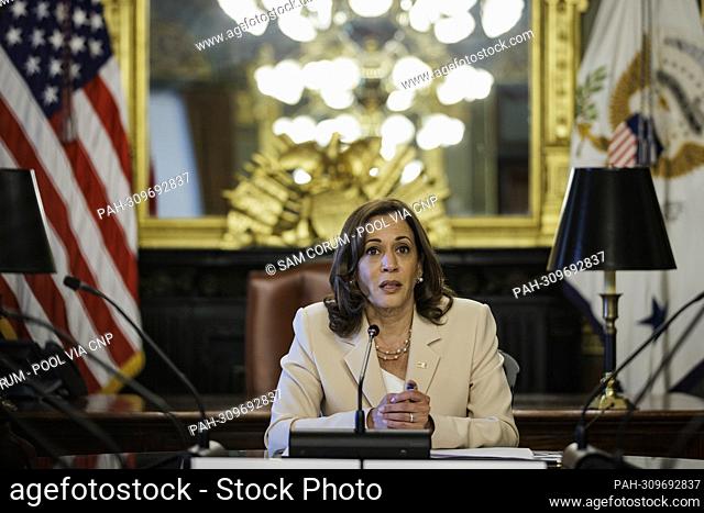 United States Vice President Kamala Harris speaks while meeting with university and college presidents on access to reproductive health care in the Vice...