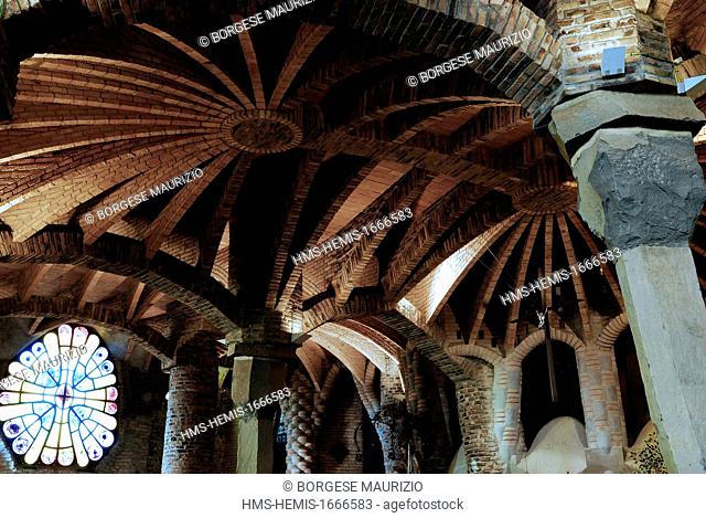 Spain, Catalonia, Santa Coloma de Cervello, the church of Colonia Guell built between 1908 and 1914 by architect Antoni Gaudi