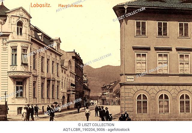 Buildings in Lovosice, Lovosice, 1907, Ústí nad Labem Region, Lobositz, Hauptstraße, Czech Republic