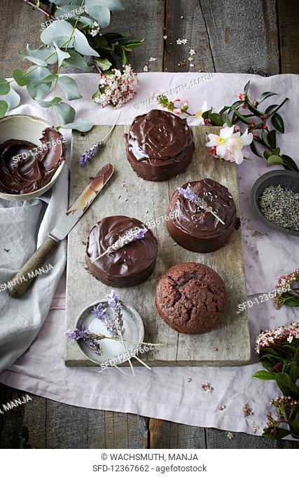 Small Chocolate and Lavender Cakes