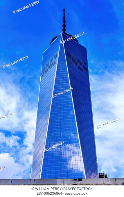 New World Trade Center Glass Building Skyscraper Blue Clouds Reflection New York City NY