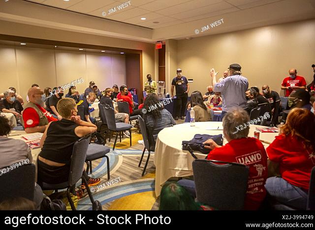 Chicago, Illinois - Members of the United Auto Workers union meet during the 2022 Labor Notes conference, discussing the upcoming election in the UAW