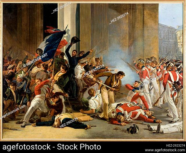 Capture of the Louvre, July 29, 1830; massacre of the Swiss guards, c1832. Creator: Jean Louis Bezard