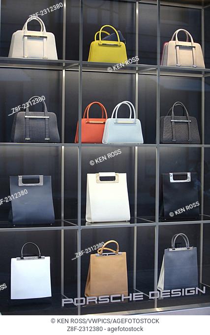 Purses in Store Window, Porshe Design, Rodeo Drive, Beverly Hills, Los Angeles, California, USA