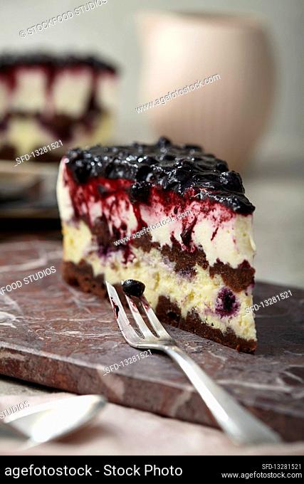 Double cheesecake with blueberries