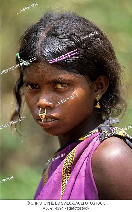 Young Kutia Kondh girl, Ganjaypadra village, Orissa, India