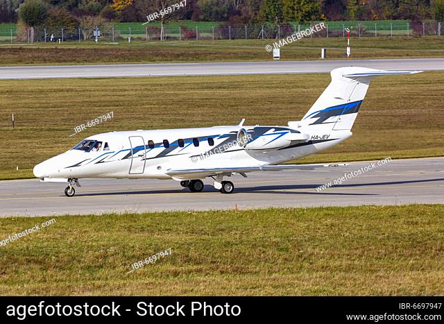 A Cessna 650 Citation III aircraft of Jetstream Air with registration number HA-JEV at Munich Airport, Germany, Europe