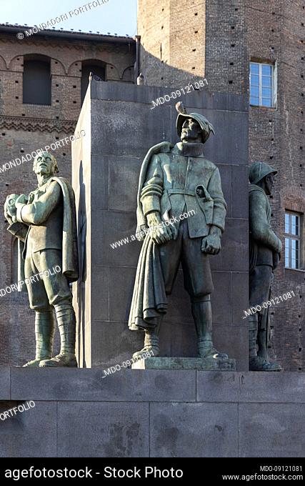 Military monument to Emanuele Filiberto Duca D'Aosta (known by the nickname of the unconquered Duke), located in front of the Casaforte Acaja at the back of...