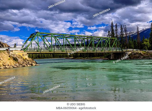 Canada, Alberta, Jasper National Park, Jasper, Athabasca River Bridge, Looking at Old Fort Point