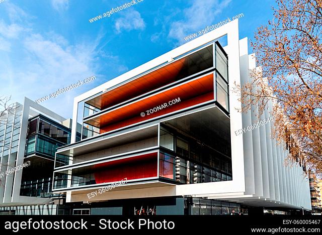 Madrid, Spain - March 7, 2021: Modern office building. Repsol Headquarters or Campus Repsol on Mendez Alvaro Street. Repsol is a Spanish energy and...