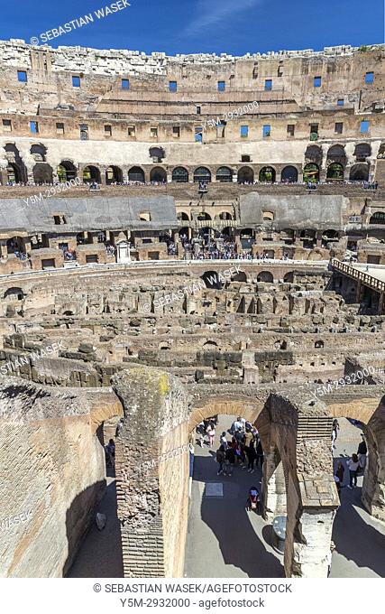 Inside the Roman Colosseum, Rome, Lazio, Italy, Europe