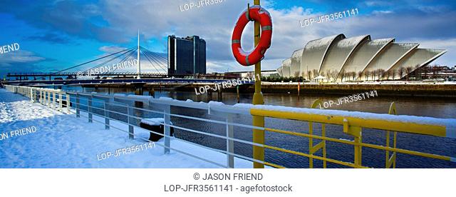 Scotland, City of Glasgow, Glasgow. Panoramic view of the Scottish Exhibition and Conference Centre located on the Pacific Quay near the River Clyde