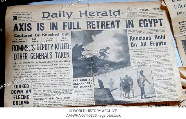 Newpaper headlines from the Daily Herald. Dated 1940