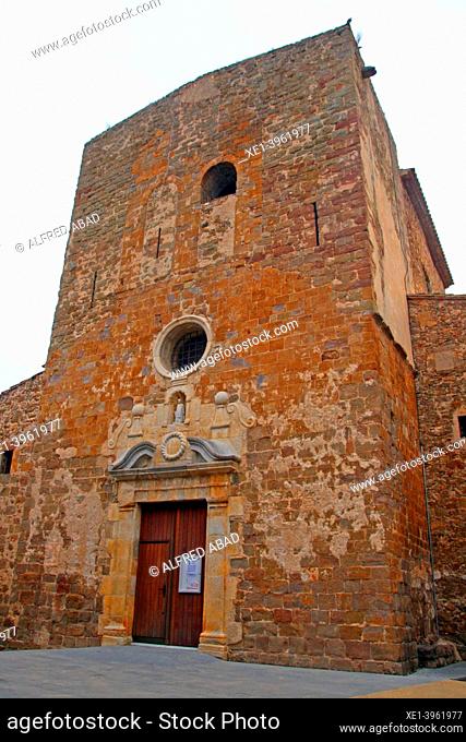 facade of the Romanesque church of Sant Feliu, Parlavà, Baix Empordà, Catalonia, Spain