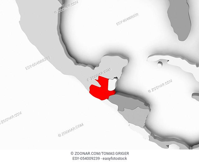 Guatemala in red on simple grey political globe with visible country borders. 3D illustration