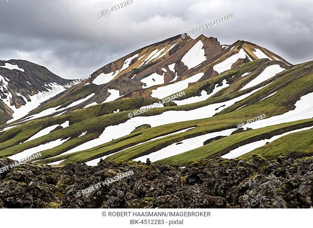 Rhyolite mountains with snow residues Landmannalaugar, Iceland