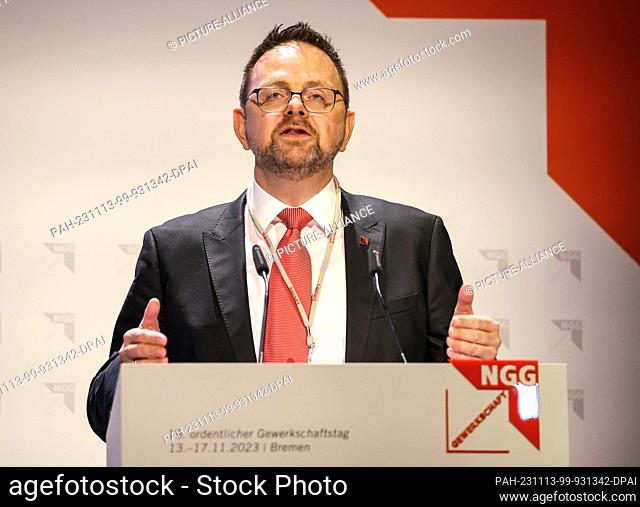 13 November 2023, Bremen: Guido Zeitler, Chairman of the Food, Beverages and Catering Union NGG, speaks at the NGG trade union conference at the Congress Center...