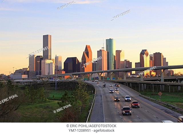Skyline and I-45 - Houston, TX  Houston skyline as seen from Interstate 45 North