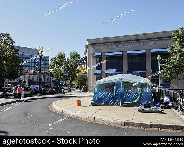 One of two tents housing the homeless in the Dupont Circle section of Washington D.C. on Friday, October 14 2022 in Washington D.C