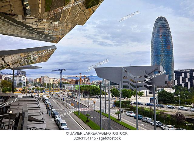 Encants Market, Design Museum of Barcelona, Agbar Tower, Plaça de les Glòries, Barcelona, Catalunya, Spain, Europe
