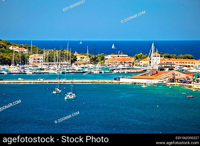 Rogoznica harbor and waterfront view, blue Adriatic sea, Dalmatia region of Croatia