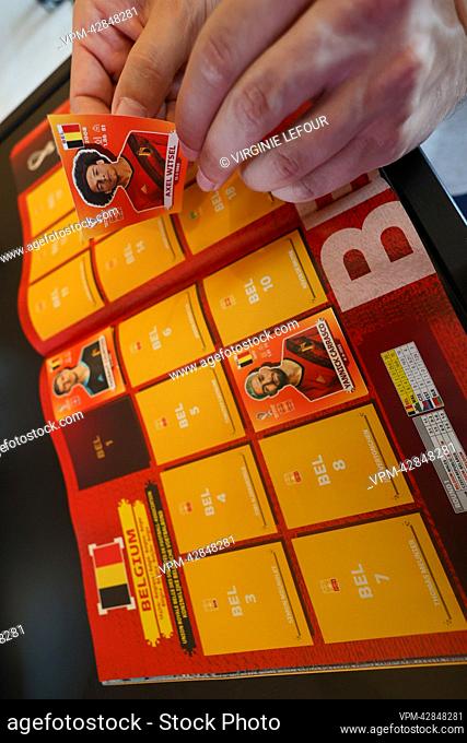 Illustration picture shows the presentation of the Panini sticker collection covering the upcoming 2022 FIFA World Cup football