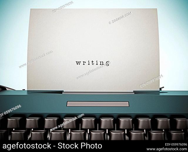 White paper with writing text in red vintage typewriter. 3D illustration