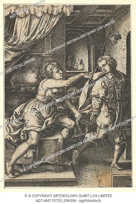 Reverse Copy of Joseph and Potiphar's Wife, from The Story of Joseph, Engraving, Sheet: 4 7/16 Ã— 3 1/16 in. (11.2 Ã— 7.8 cm), Prints, after Georg Pencz (German