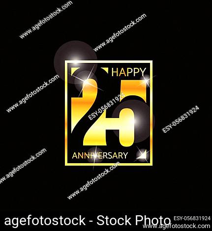 25 year anniversary gold label vector image. Golden anniversary label vector logo design