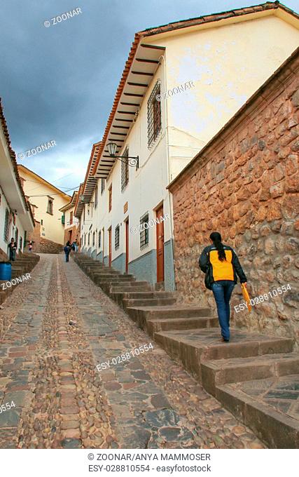 Cobblestone street in Cusco, Peru